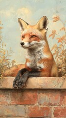 Fototapeta premium Graceful urban fox resting in a lush garden blending with nature amidst the concrete jungle of city life