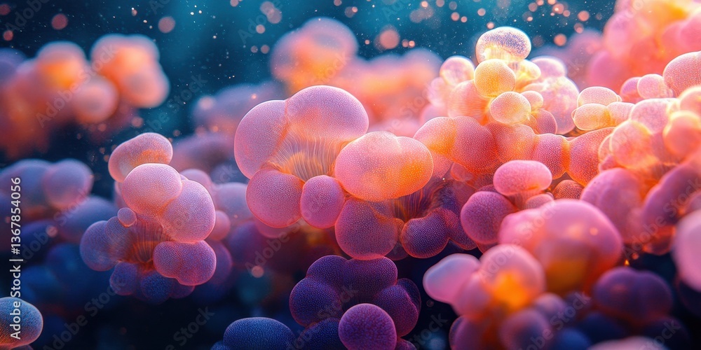Poster microscopic abstract: intriguing macro-view of vibrant, colorful abstract structures, a symphony of 