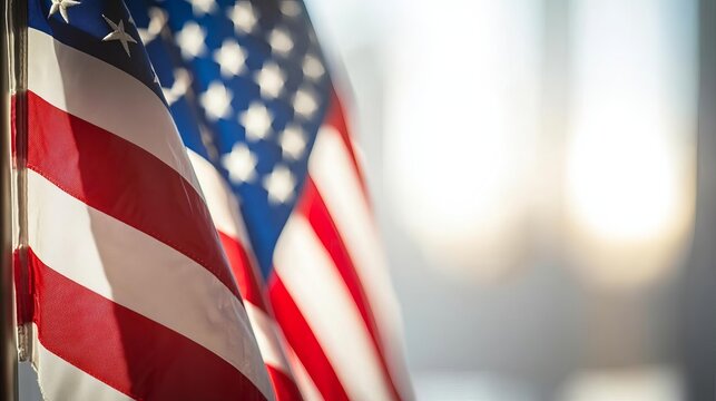 Memorial Day Remembrance USA Family Two American flags waving softly in the breeze.