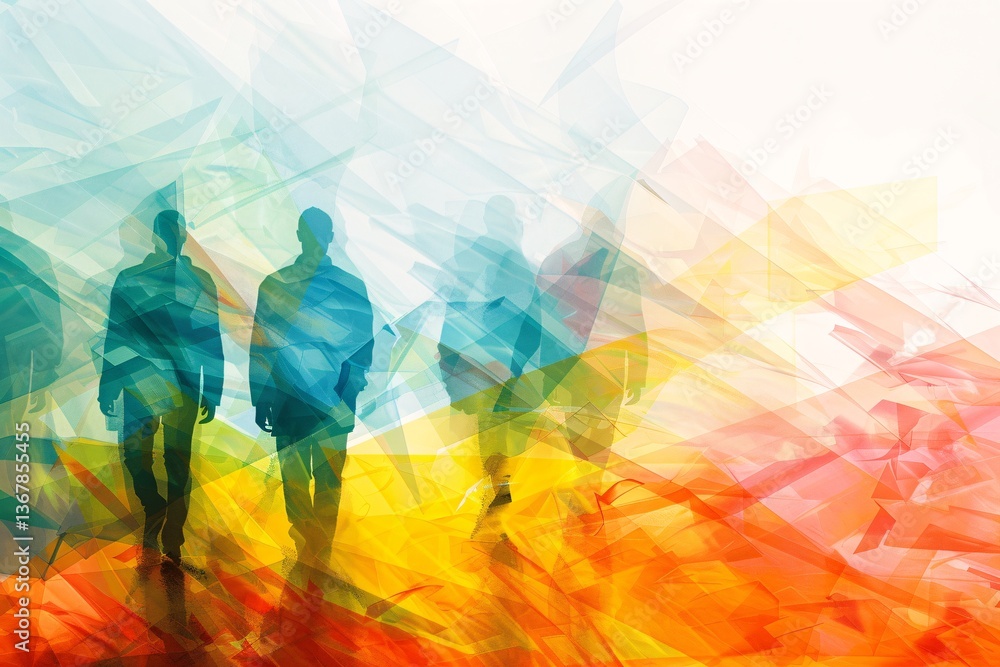 Aufkleber businessmen walking on colorful abstract background representing challenges and opportunities in the