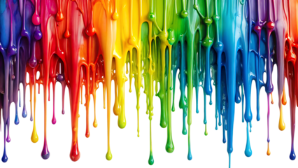 Colorful acrylic paint dripping with liquid drops isolated on white background PNG. GENERATIVE AI