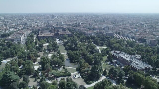 Aerial View of Milan Italy with Arco della Pace and Castello Sforzesco