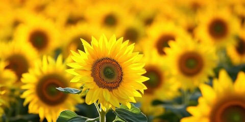 Obraz premium Field of Sunflowers: A vibrant field of sunflowers basks in the golden sunlight, a symbol of joy, optimism, and the beauty of nature's artistry.