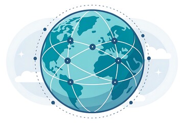 Global Network and Internet Connectivity Across the World with Geographical Map and Cloud Connections for Digital Communication and Technology Concepts