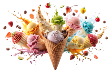 delicious ice cream explosion isolated on white background PNG. GENERATIVE AI