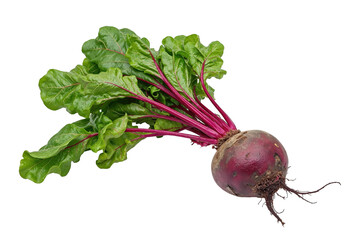 Fresh, Vibrant Beetroot with Glossy Green Leaves Isolated on Black Background Showcasing Rich Color and Texture, Ideal for Culinary and Nutritional Themes