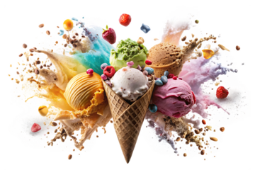 delicious ice cream explosion isolated on white background PNG. GENERATIVE AI