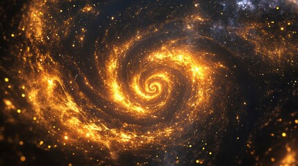 Obraz premium Fiery orange spiral galaxy with glittering dust and stars.