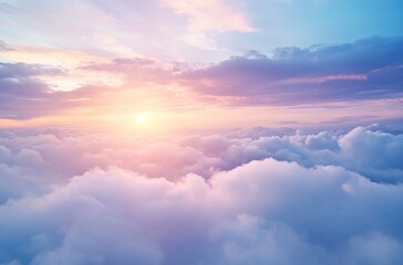 Sky Above Clouds with Sun Shining at Dusk or Dawn
