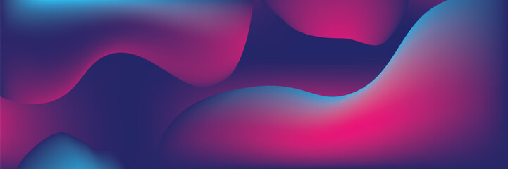Abstract blue and purple liquid wavy shapes futuristic banner. Glowing retro waves vector background