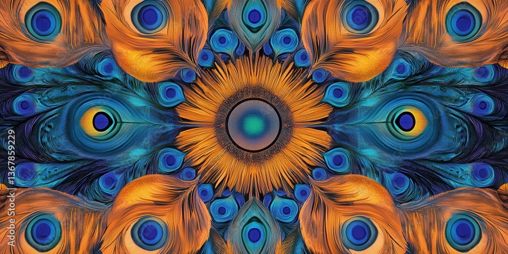 Poster peacock's feathers art: a mesmerizing kaleidoscopic artwork showcases the vibrant hues and intricate