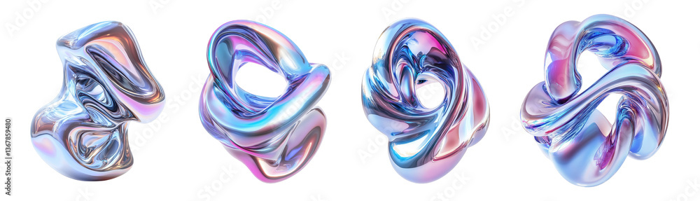 Canvas Prints abstract fluid shapes: a collection of four ethereal swirls in iridescent hues against a dark backgr