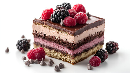 Tasty chocolate cake isolated on white