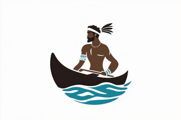 Minimalist Black and White Logo Islander in Outrigger Canoe