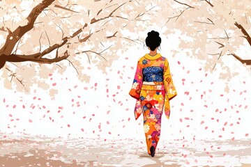 Fototapeta premium Kimono and Cherry Blooms, Cherry blossom festivals