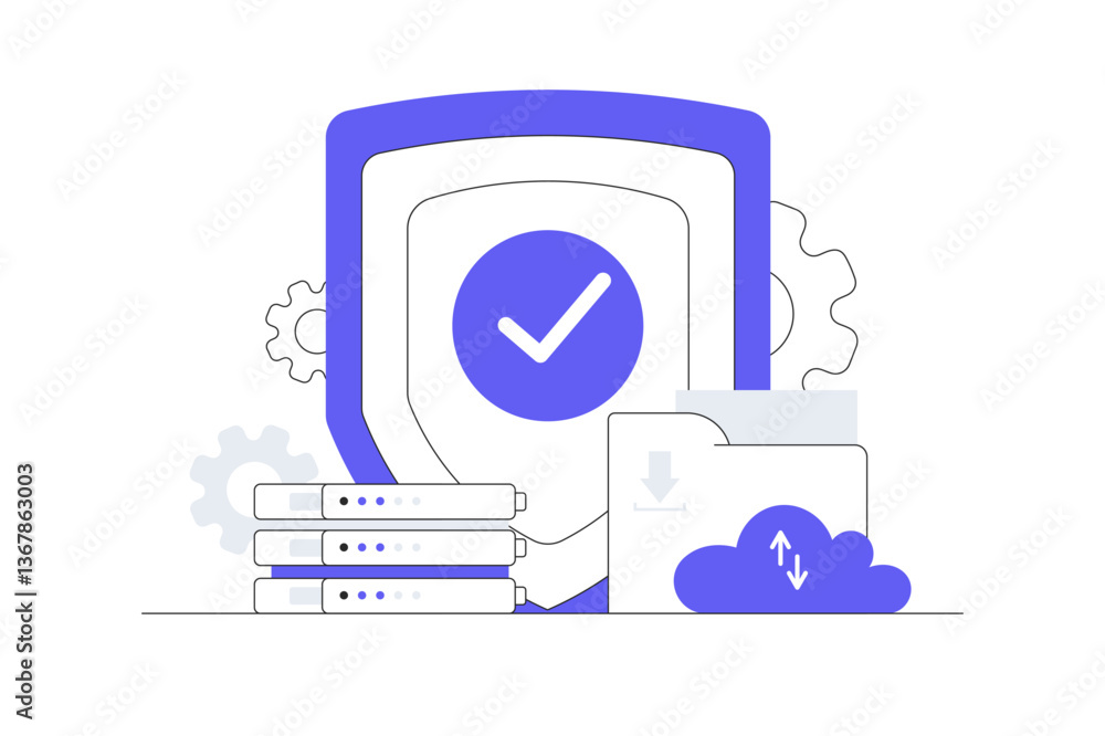 Poster database protection and cyber security. privacy data. data center, file management, cloud storage. f