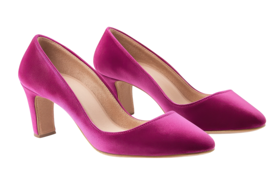 Elegant fuchsia velvet pumps, perfect for a special evening, exuding sophistication and timeless style with a chic block heel.
