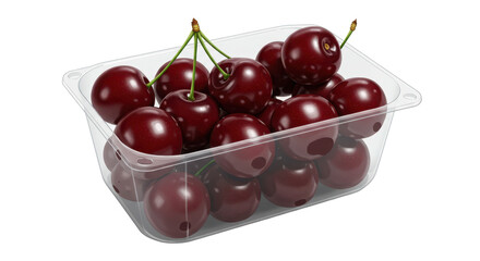 Isolated Fresh Cherries in Plastic Container