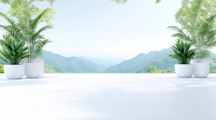 Tranquil mountain terrace with lush plants