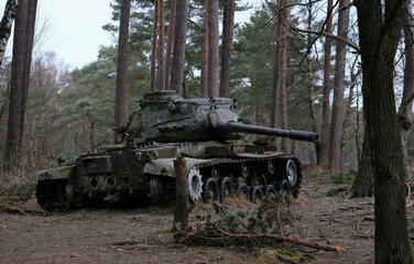 Remains of a tank from the second World War in a forest in Western Germany