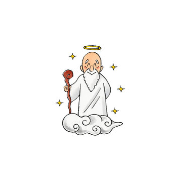 cartoon god with halo and staff clip art preview