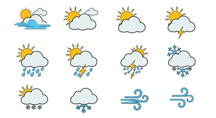 Obraz premium Weather Icons: Sun, Rain, Snow on Transparent background