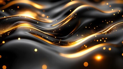 Golden liquid waves, dark background, luxury, abstract, design