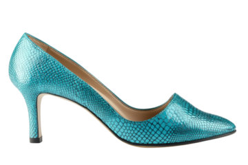 Teal snakeskin heels, a sophisticated and stylish choice for a confident woman ready for an evening out, showcasing a sleek pointed toe and delicate heel.