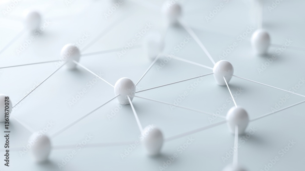 Poster abstract network with connected white spheres on a light background symbolizing digital communicatio