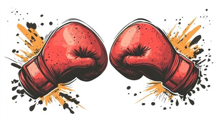 Dynamic Collision of Red Boxing Gloves with Explosive Splatter Effect Isolated on White Background