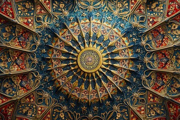 A radial Islamic pattern with a focus on intricate details and symmetry, creating a balanced and visually engaging design