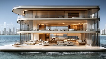 Fototapeta premium lavish penthouse model on translucent acrylic podium with dynamic lighting