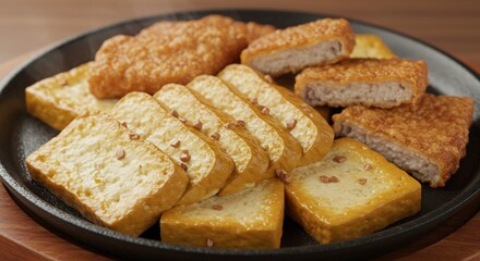 揚げ豆腐と魚介のカツ 黄金色に輝く熱々料理