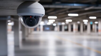 A sleek security camera mounted on a white ceiling oversees a spacious, minimalist interior, highlighting advancements in smart home safety technology