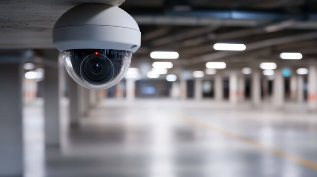 A sleek security camera mounted on a white ceiling oversees a spacious, minimalist interior, highlighting advancements in smart home safety technology