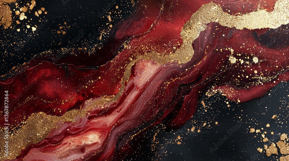 Poster vibrant swirls of red and gold form an enchanting abstract composition, showcasing bold textures aga
