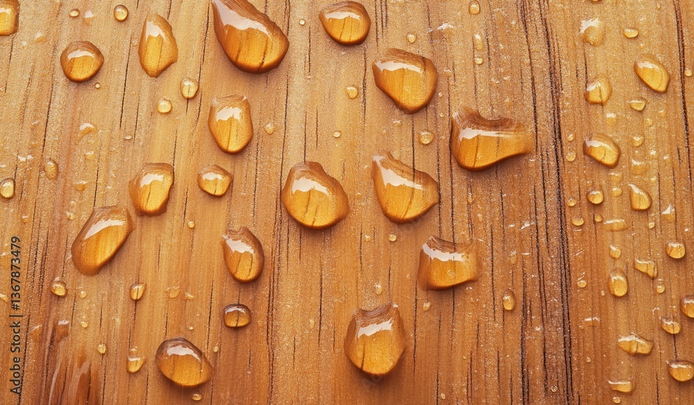 Poster water droplets on wood surface creating textured abstract background image