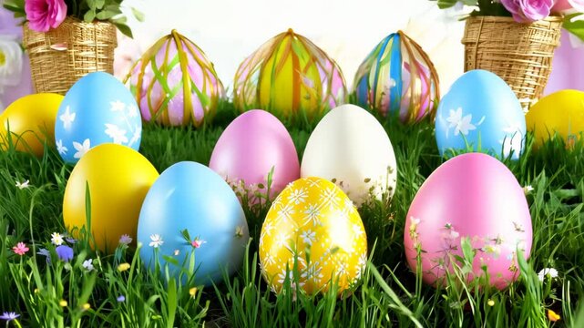Vibrant Easter Celebration Backdrop with Joyful Spring Design Featuring Colorful Eggs