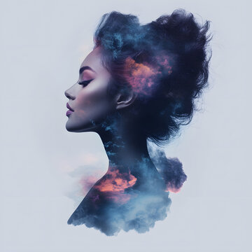 Woman with cloudscape portrait