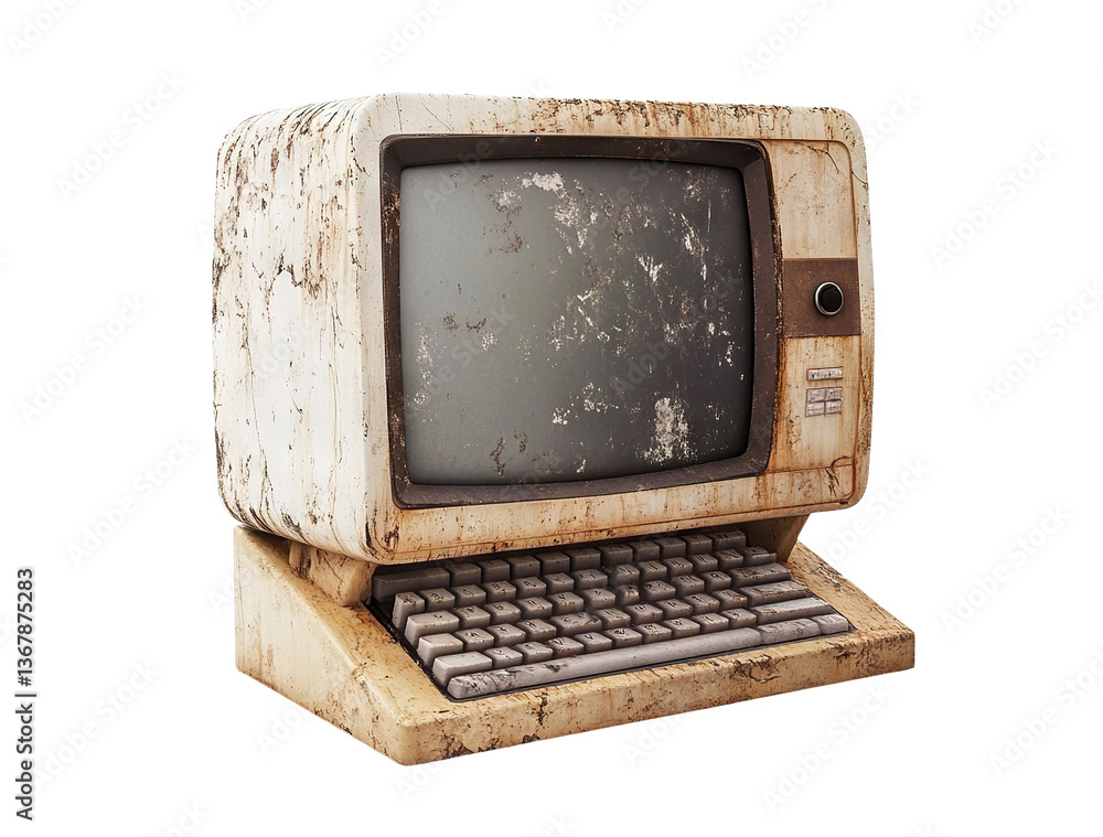 Poster old computer, isolated on transparent cutout background