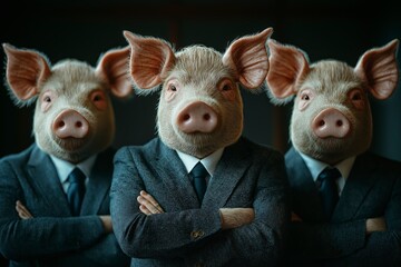 Businessmen with pigheads wearing suits