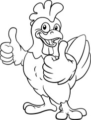 A chicken cartoon rooster cockerel bird mascot giving a thumbs up