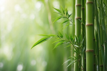 Close-Up of a Bamboo Plant in a Serene Bamboo Forest: An Aesthetic and Green Scene with Intricate Patterns of Nature