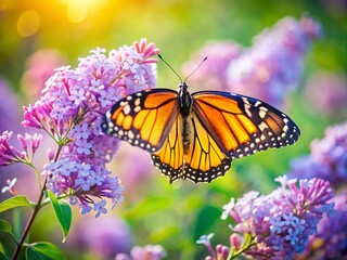 Obraz premium Monarch Butterfly on Lilac Flower in Spring Meadow - Vibrant Butterfly Habitat Photography
