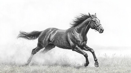 detailed pencil sketch of a galloping horse
