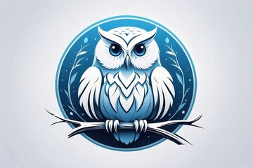 Obraz premium Minimalist Bright Logo Featuring a Cute White Arctic Owl in a Circle on a Clean White Background