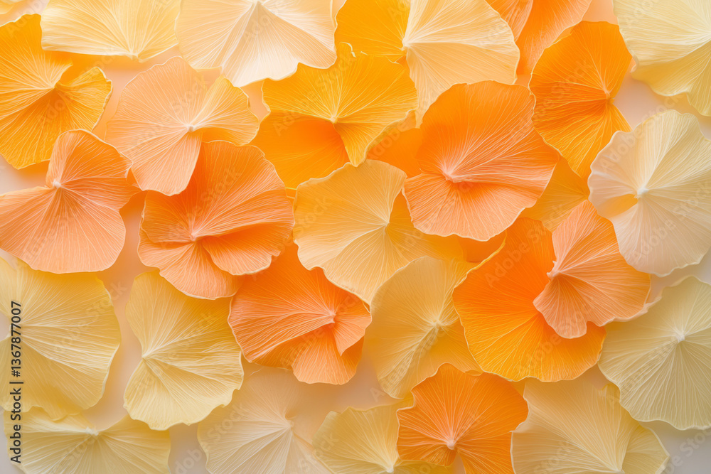 Poster dried mango slices and pineapple pieces arranged in visually appealing patterns, tropical theme,