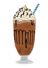 Vector png chocolate milkshake with whipped cream topping, chocolate spread and sprinkles on top
