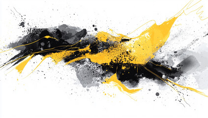 Abstract background with yellow, black, and white colors, golden lines, white space, light texture, a beautiful pattern, and watercolor splashes.