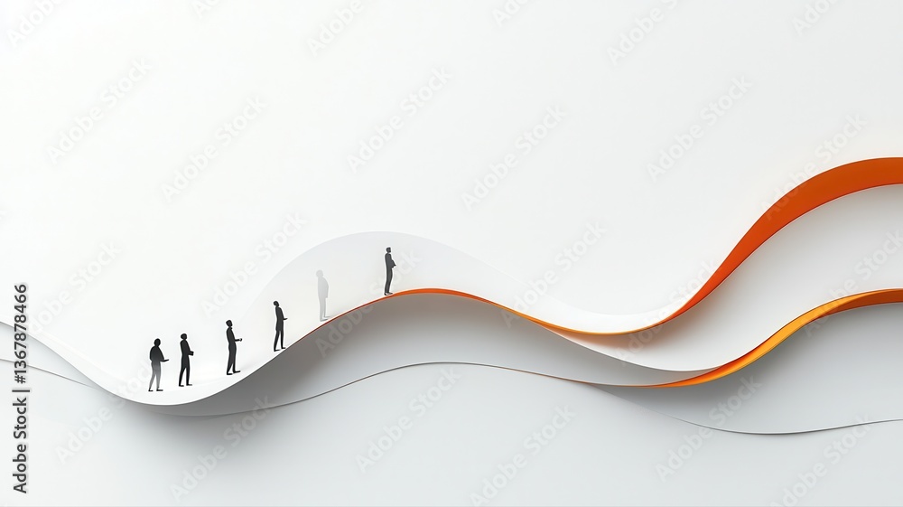 Aufkleber abstract waves with silhouette figures, modern design, dynamic flow and minimalistic style on white 